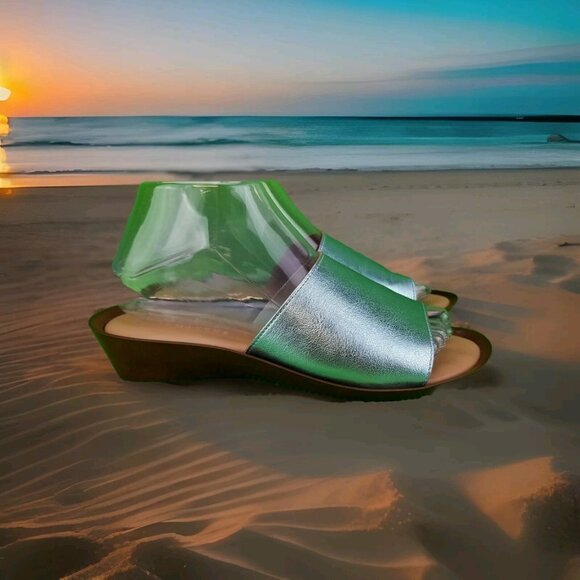 ✅Italian Shoemakers Blue Wedge Sandals Casual Slides Women's 8.5M Made in Italy - Picture 1 of 16